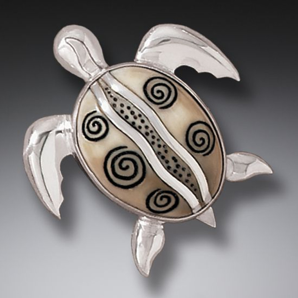 Sterling Silver and Ivory Spiral Turtle Pin/Pendant/Necklace