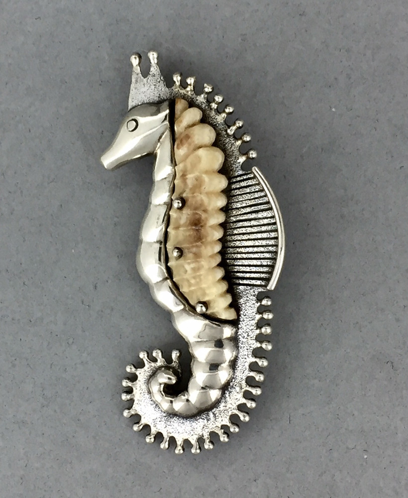 Sterling Silver and Ivory Seahorse Pin/Pendant/Necklace