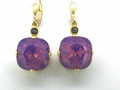 Gold Square Lavender Swarovski Crystal Earrings