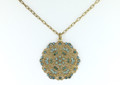 Gold Pacific Gold/Teal Swarovski Crystal Medallion Necklace