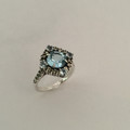 Marcasite w/ LG Round Faceted Blue Topaz Ring