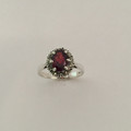 Marcasite Oval Ring with Garnet Stone