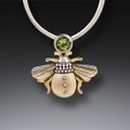 Fossilized Walrus Ivory Bee Pendant with Peridot