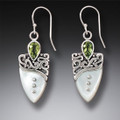 Handmade Mother of Pearl Shield Earrings with Peridot