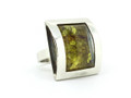 Large Rectangle Ring with Green Amber Stone - Size 8