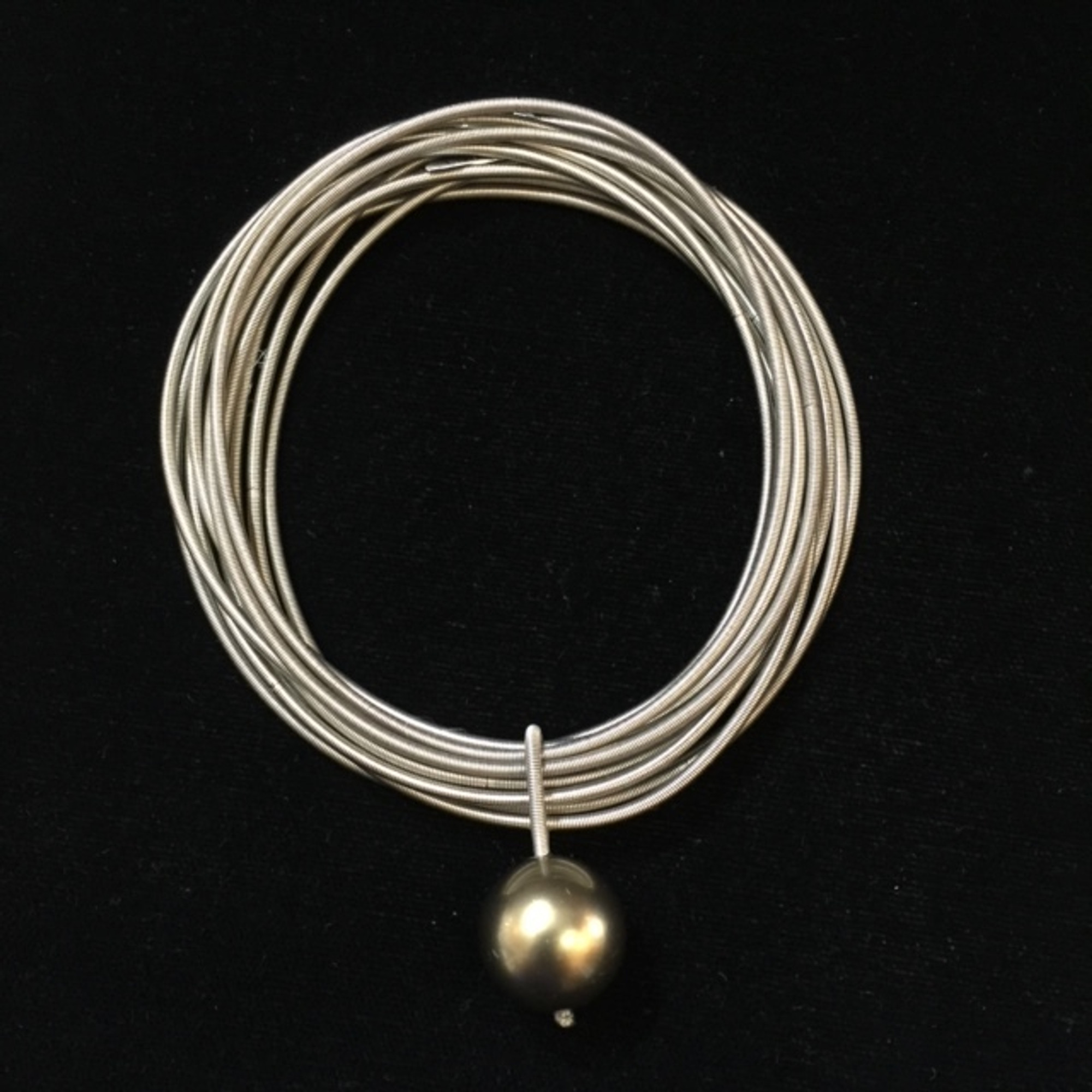 Silver Multi-Band Piano Wire Bracelet w/Single Olive-Tone Pearl Drop -  Mima's Of Warwick, LLC
