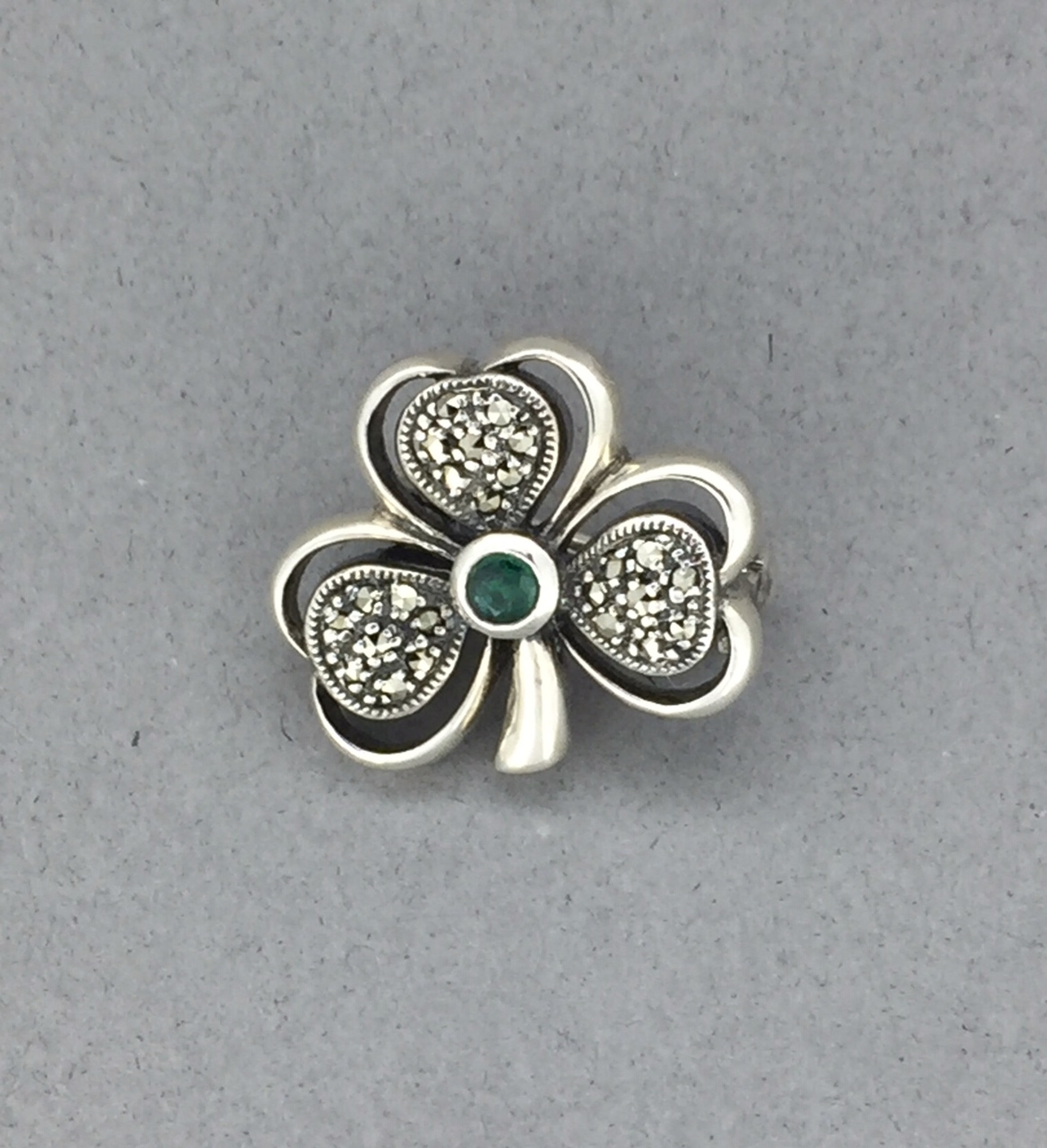 Marcasite w/3 Leaf Clover Emerald Pin - Mima's Of Warwick, LLC