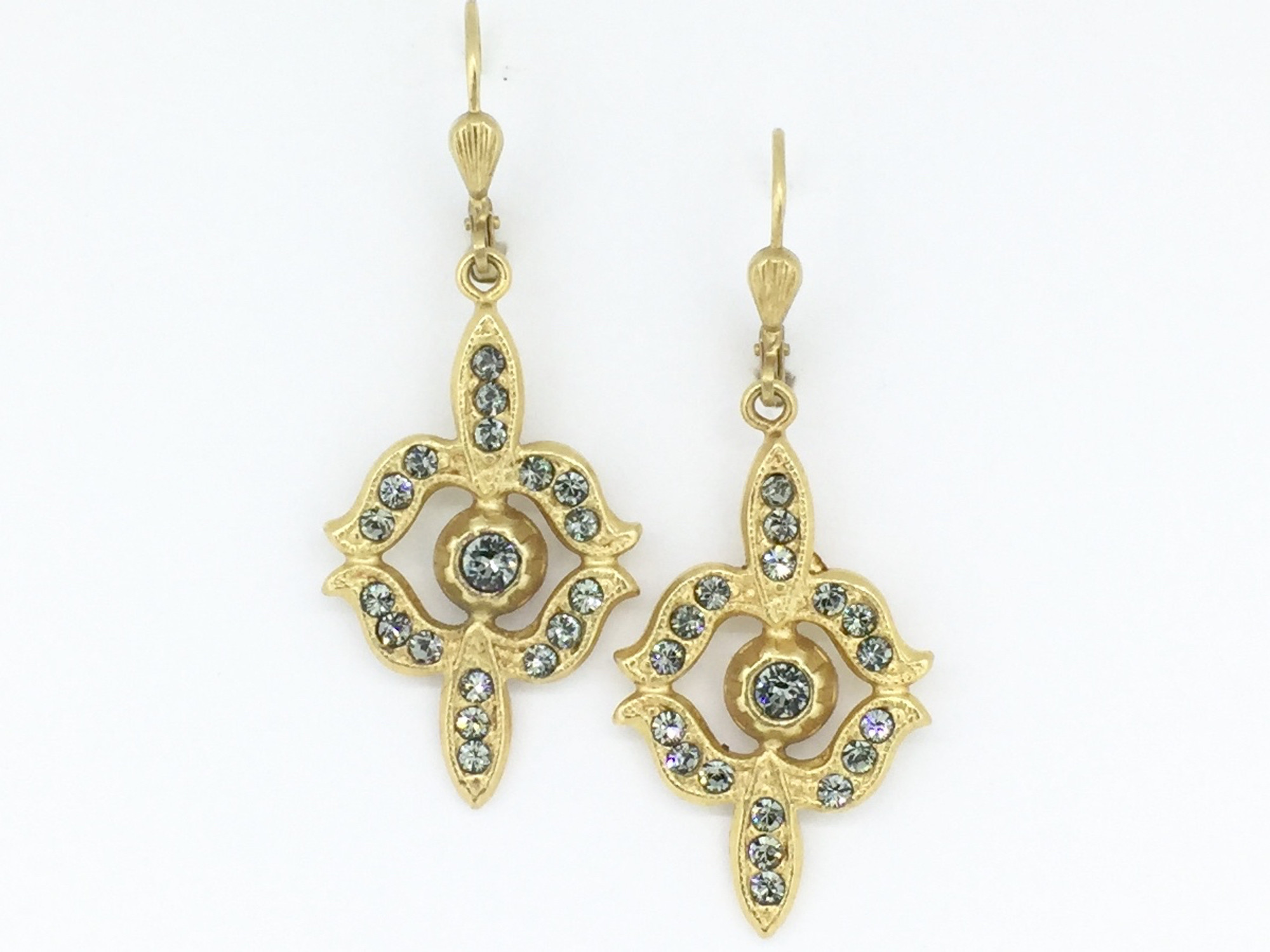 Gold Vintage Black Diamond Swarovski Crystal Dangle Earrings - Mima's ...