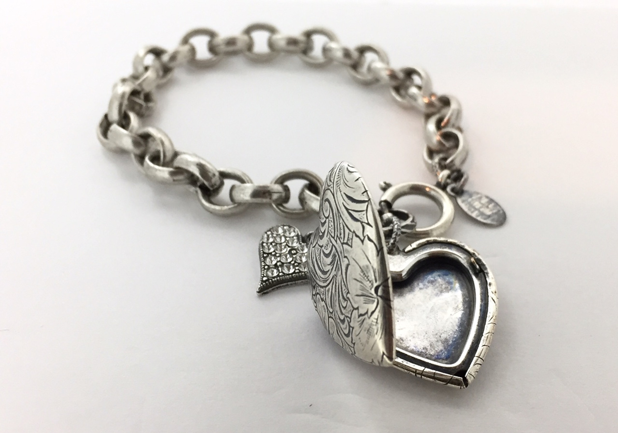 Icon Brand stainless steel heart locket bracelet in silver