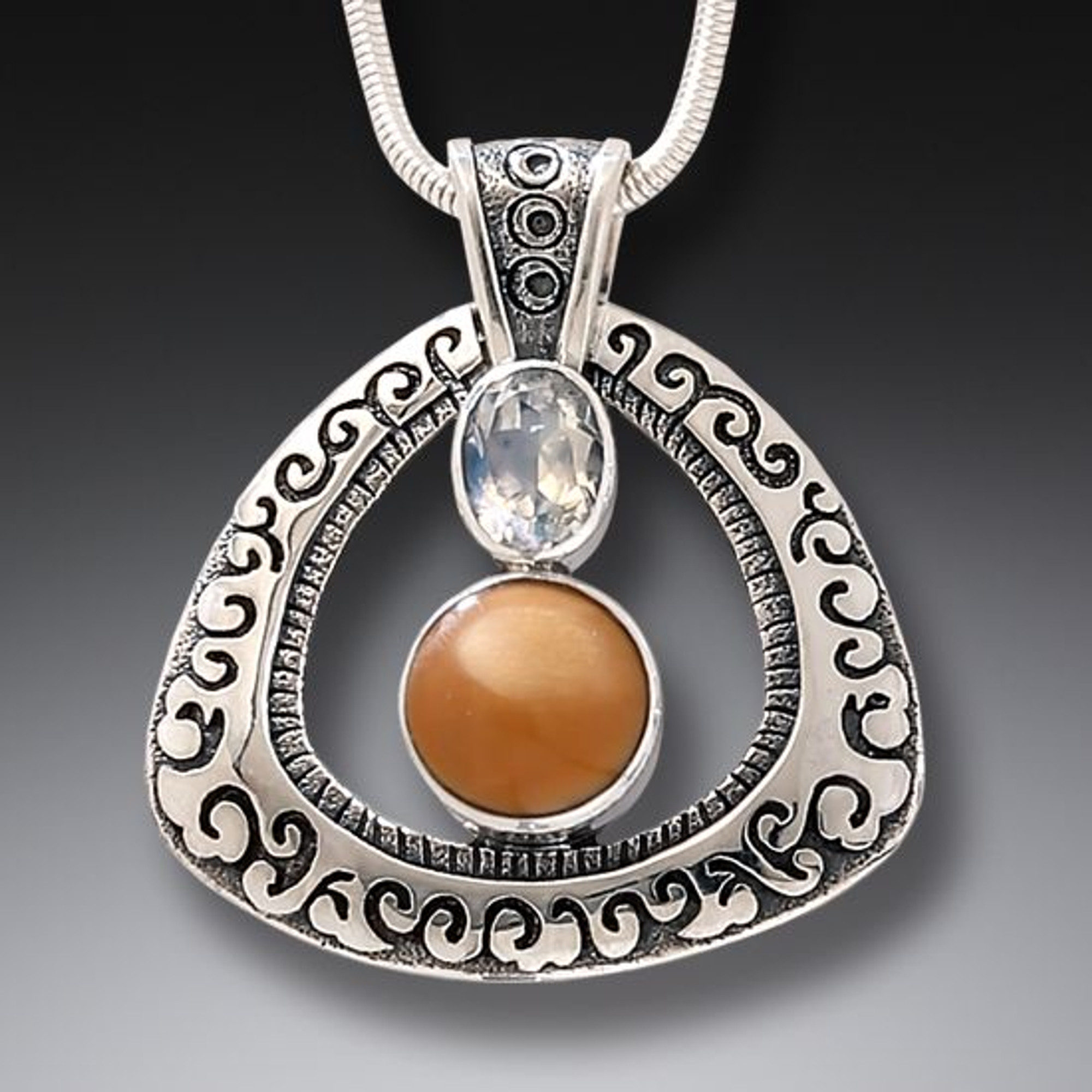 Fossilized Walrus Tusk Ivory New Light Moonstone Pendant