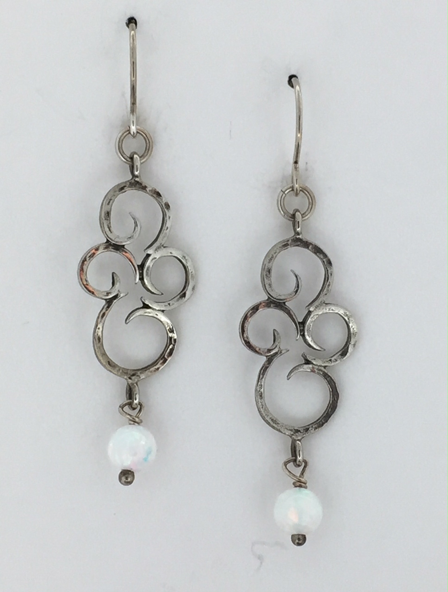 Swirl w/White Opal Bead Fish Hook Earrings - Mima's Of Warwick, LLC