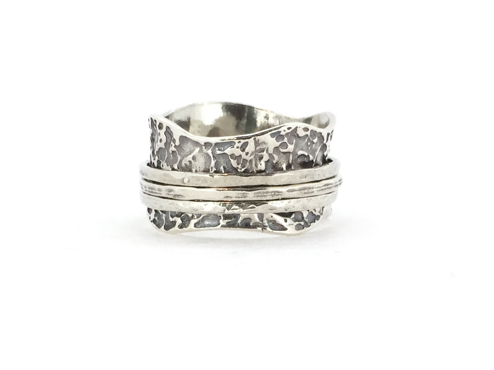 Textured 3-Band Sterling Silver Spinner Ring - Mima's Of Warwick, LLC