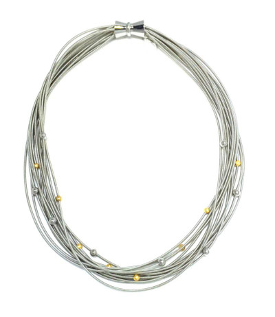 Piano Wire Necklace w/ Silver & Gold Beads