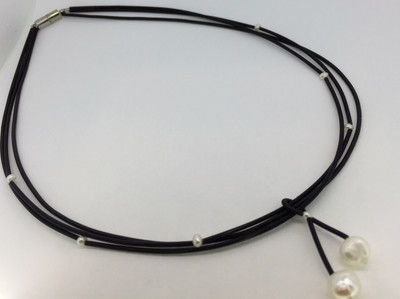 Piano Wire Multi Sleeve Necklace, Silver & Black