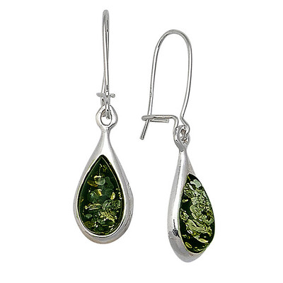 Green Amber Teardrop Earrings