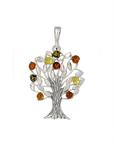 Tree of Life Pendant with Honey, Citrine, and Cherry Amber