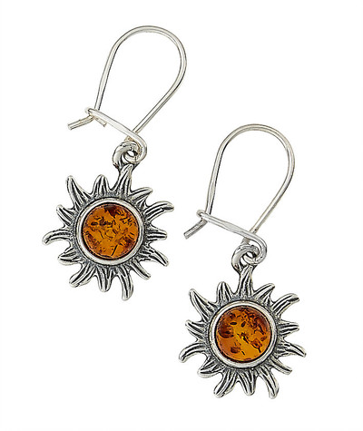 Small Sun Earrings in Honey Amber