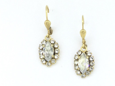 Gold Marquise Shaped Shade Swarovski Crystal Earrings