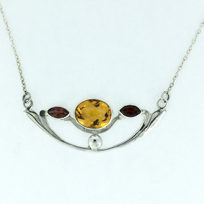 Sterling Silver, Citrine and Garnet Necklace