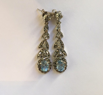 Blue Topaz Marcasite Post Earrings