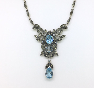 Marcasite w/ Blue Topaz Dangle Necklace