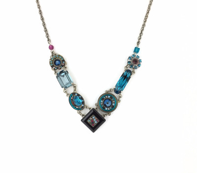 "La Dolce Vita" V Necklace, Midnight Blue Swarovski Crystals