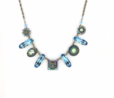 "La Dolce Vita" Oblong Necklace, Light Blue Swarovski Crystals