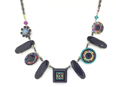 "La Dolce Vita" Oblong Necklace, Multicolor/Jet Swarovski Crystals