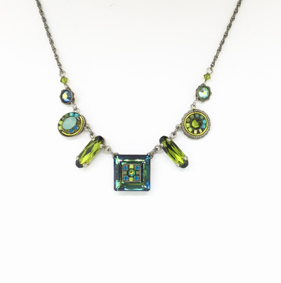 "La Dolce Vita" Mosaic Necklace, Olive/Blue Swarovski Crystals