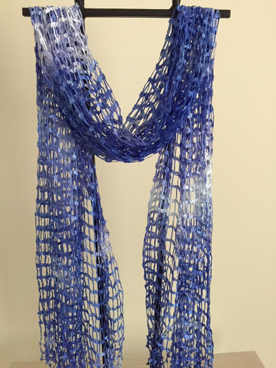 Open Weave Silk Scarf, Periwinkle Blooms