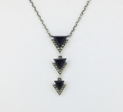 Marcasite 3-Tier Onyx Necklace