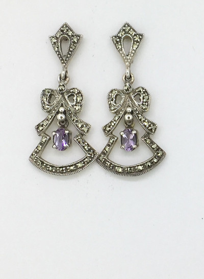 Marcasite w/ Oval Amy Ribbon Earrings