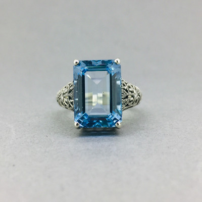 Marcasite w/ Emerald Cut Blue Topaz Ring