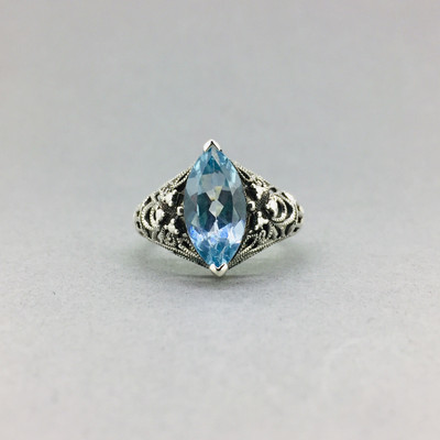 Marcasite w/ Marque Shaped Blue Topaz Ring