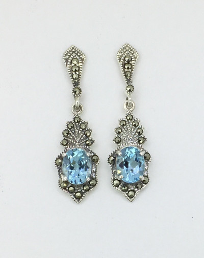 Marcasite Oval BT Post Drop Earring