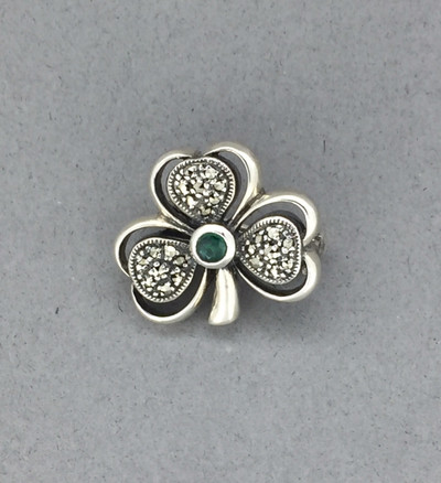 Marcasite w/3 Leaf Clover Emerald Pin