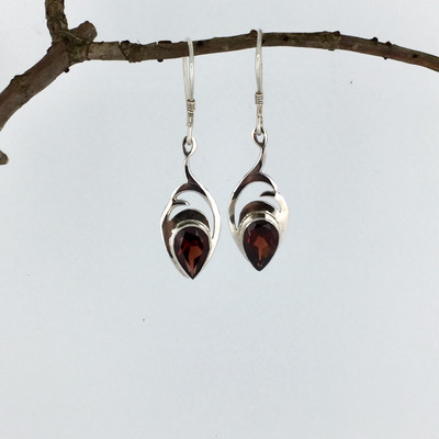 Garnet Teardrop Sterling Silver Earrings