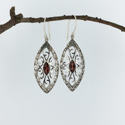 Sterling Silver Marquis Shape Garnet Earrings