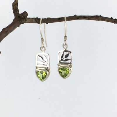 Sterling Silver Bamboo Dangle Peridot Earring