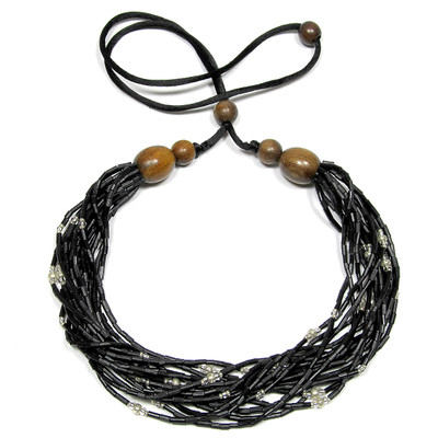 Rasta Bead Black Cord Necklace