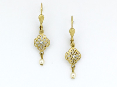 Gold Lotus Pearl Earrings