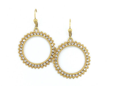 Gold Open Circle Clear Swarovski Crystal Earrings