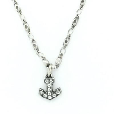 Silver Clear Crystal Anchor Necklace