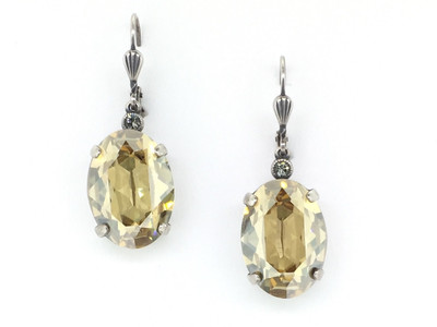 Silver Large Oval Champagne Crystal Earrings