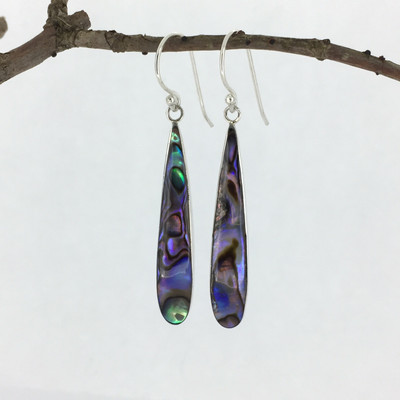 Long Teardrop Abalone Fish Hook Earrings