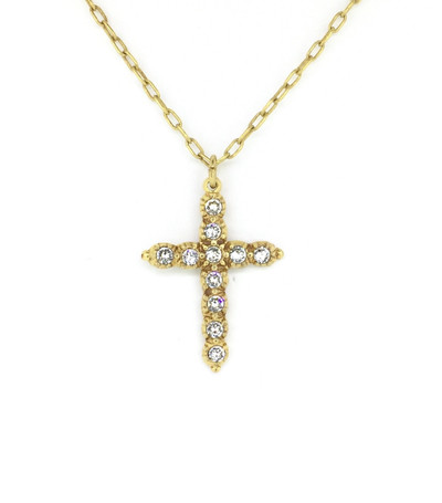 Gold Clear Swarovski Crystal Cross Necklace