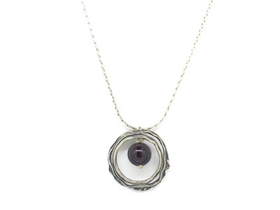 Open Circle Necklace w/ Garnet Bead