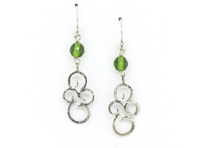 Peridot Bead Scroll Fish Hook Earrings