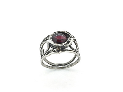 Garnet Open Band Sterling Silver Ring