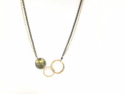 14K Gold Filled/Sterling Silver Interlocking Circles Necklace/12mm Faceted Labradorite